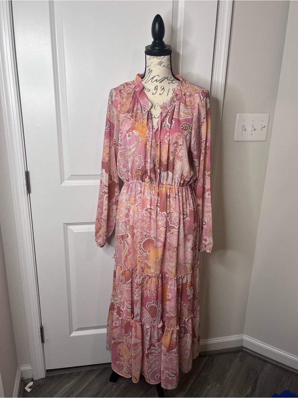 Aqua Pink Paisley Tiered Maxi Dress